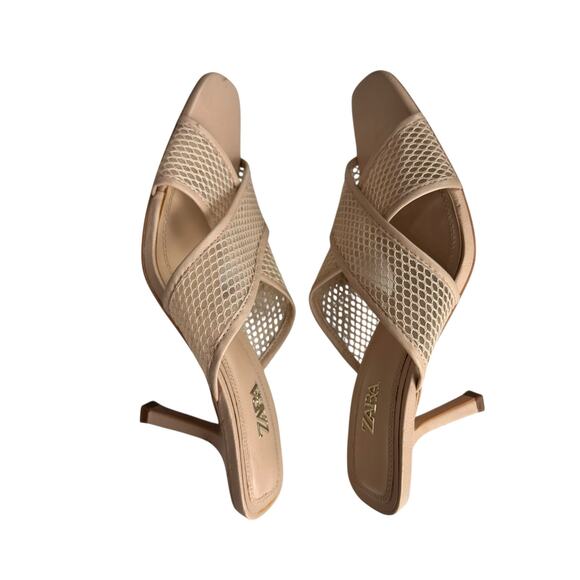 Zara Mesh Stiletto Mules Nude Cream Size 10 / 41 - Picture 13 of 14